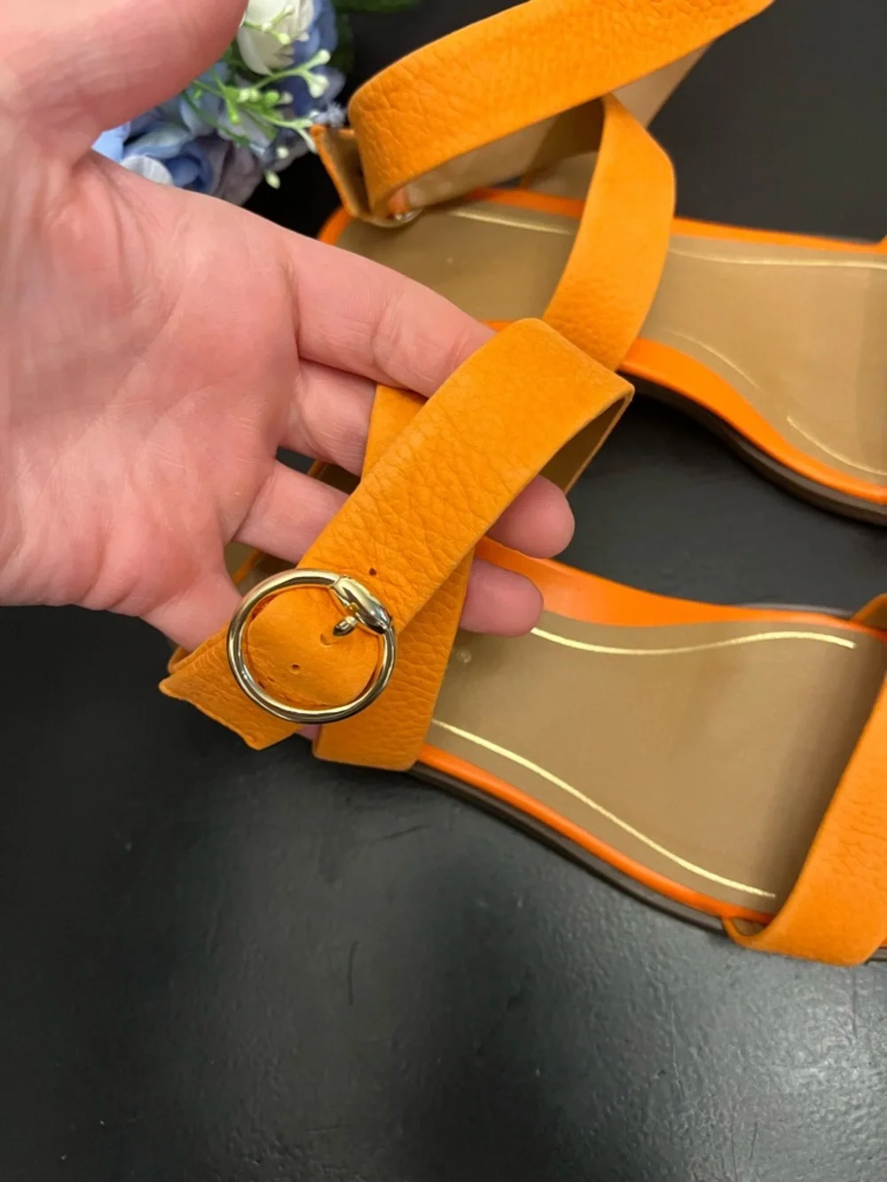 Vionic NWOB Anaya Strappy Ankle Leather Sandals Orange Marmalade Sz 7.5 Summer - Picture 3 of 13